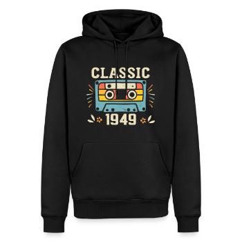 Vintage 1949 Cassette D'anniversaire Rétro 1949 - Sweat à capuche Premium bio Homme - noir - Devant - Nico (187cm)