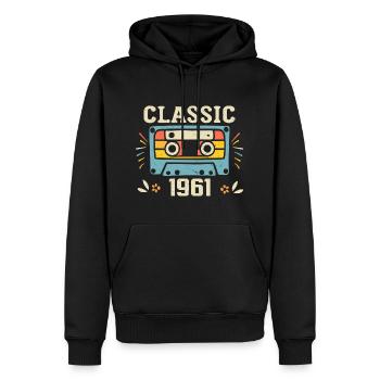 Vintage 1961 Retro Geburtstagskassette 1961 - Männer Premium Bio Hoodie - Schwarz - Vorne - Nico (187cm)