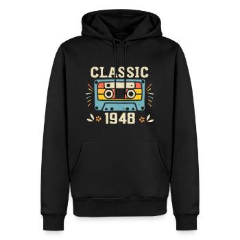 Vintage 1948 Cassette D'anniversaire Rétro 1948 - Sweat à capuche Premium bio Homme - noir - Devant - Nico (187cm)