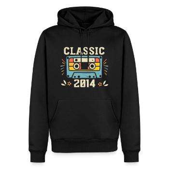 Vintage 2014 Cassette D'anniversaire Rétro 2014 - Sweat à capuche Premium bio Homme - noir - Devant - Nico (187cm)