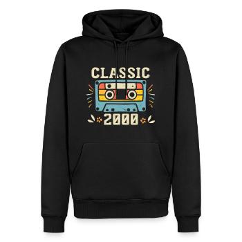 Vintage 2000 Cassette D'anniversaire Rétro 2000 - Sweat à capuche Premium bio Homme - noir - Devant - Nico (187cm)