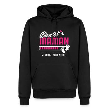 bientôt maman veuillez patienter - Sweat à capuche Premium bio Homme - noir - Devant - Nico (187cm)