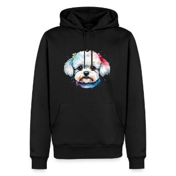Chien bichon frisé mignon coloré à l’aquarelle - Sweat à capuche Premium bio Homme - noir - Devant - Nico (187cm)