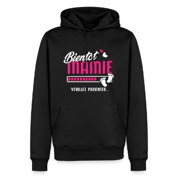 bientôt Mamie veuillez patienter - Sweat à capuche Premium bio Homme - noir - Devant - Nico (187cm)