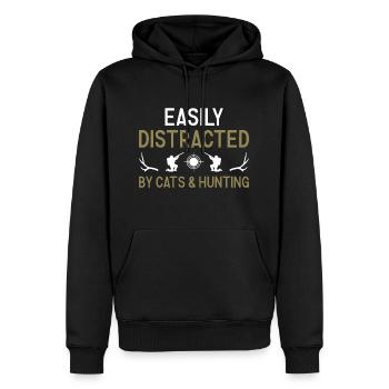 Hunter Easily Distracted By Cats And Hunting - Men’s Premium Organic Hoodie - black - Front - Nico (187cm)