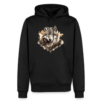 Wolf Wolf’s Head Nature Wilderness Forest Trees Art - Sweat à capuche Premium bio Homme - noir - Devant - Nico (187cm)