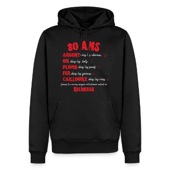 80 ans Anniversaire Femme Homme Drôle Idée Cadeau - Sweat à capuche Premium bio Homme - noir - Devant - Nico (187cm)