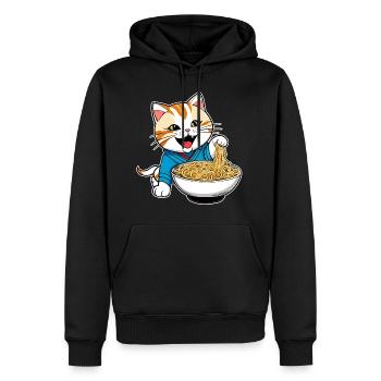Niedliche hungrige Katze mit Spaghetti - Männer Premium Bio Hoodie - Schwarz - Vorne - Nico (187cm)