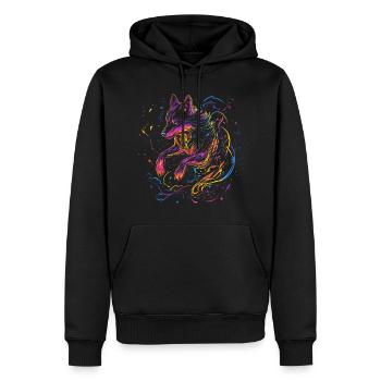 Wolf Wolfskopf Wölfe Wolfsrudel Natur Neon Bunt - Männer Premium Bio Hoodie - Schwarz - Vorne - Nico (187cm)