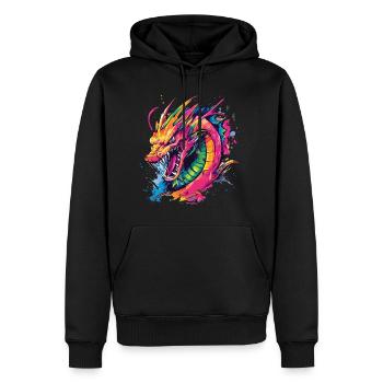 Dragon Coloré Fantaisie Magie Mysticisme Mythologie Art - Sweat à capuche Premium bio Homme - noir - Devant - Nico (187cm)