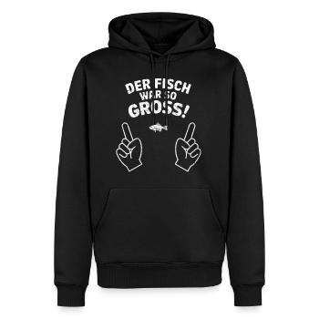 Der Fisch war so groß – Lustiges Angelshirt - Männer Premium Bio Hoodie - Schwarz - Vorne - Nico (187cm)