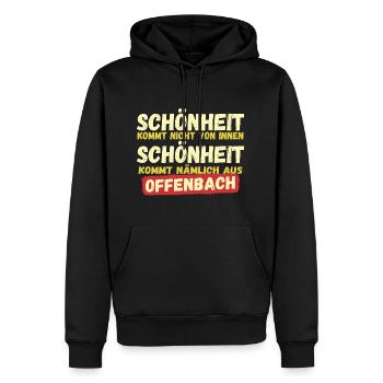 Schönheit kommt aus Offenbach - Männer Premium Bio Hoodie - Schwarz - Vorne - Nico (187cm)