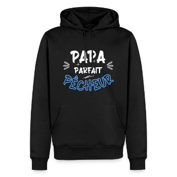 Papa parfait pêcheur / pêche / cadeau / humour - Sweat à capuche Premium bio Homme - noir - Devant - Nico (187cm)