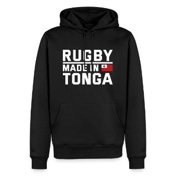 Rugby fabriqué à partir de Tonga Rugby - Sweat à capuche Premium bio Homme - noir - Devant - Nico (187cm)