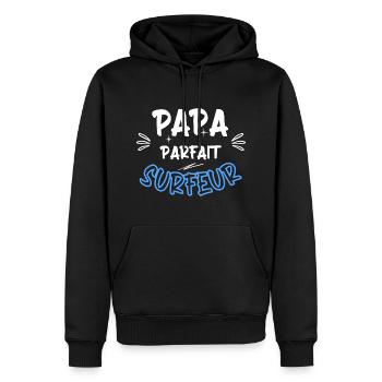 Papa parfait surfeur / cadeau / humour / surf - Sweat à capuche Premium bio Homme - noir - Devant - Nico (187cm)