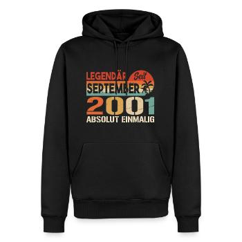 2001 September Vintage Geburtstagsgeschenk 2001 - Männer Premium Bio Hoodie - Schwarz - Vorne - Nico (187cm)
