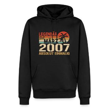 Légendaire depuis mars 2007 - absolument unique - Sweat à capuche Premium bio Homme - noir - Devant - Nico (187cm)