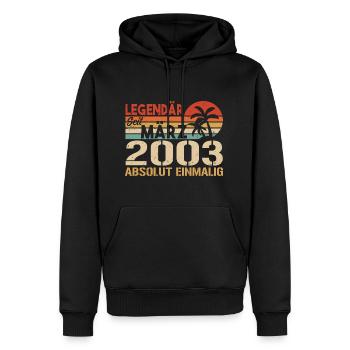 Légendaire depuis mars 2003 - absolument unique - Sweat à capuche Premium bio Homme - noir - Devant - Nico (187cm)