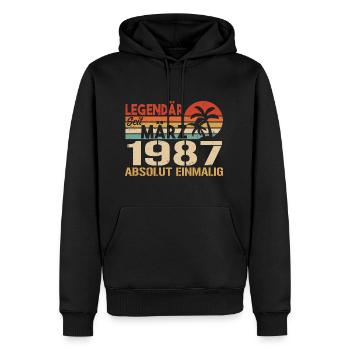 Legendary since March 1987 - absolutely unique - Men’s Premium Organic Hoodie - black - Front - Nico (187cm)