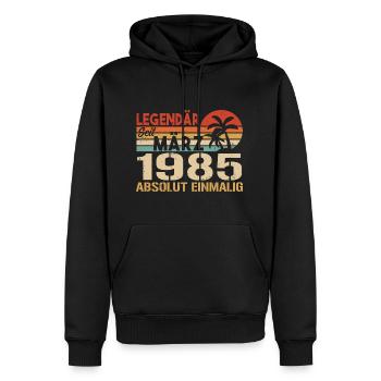 Légendaire depuis mars 1985 - absolument unique - Sweat à capuche Premium bio Homme - noir - Devant - Nico (187cm)