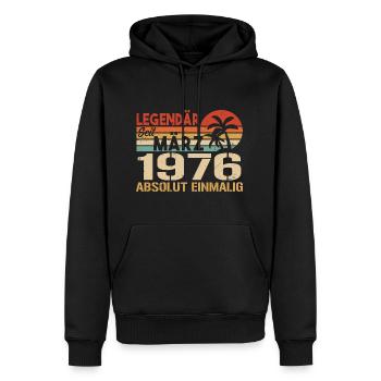 Legendary since March 1976 - absolutely unique - Men’s Premium Organic Hoodie - black - Front - Nico (187cm)