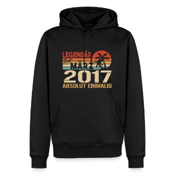 Legendary since March 2017 - absolutely unique - Men’s Premium Organic Hoodie - black - Front - Nico (187cm)
