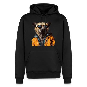 Gefleckte Hyäne im Streetstyle | Hyänen-Liebhaber - Männer Premium Bio Hoodie - Schwarz - Vorne - Nico (187cm)