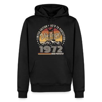 1972 Cadeau 53e Anniversaire 1972 Vintage 1972 - Sweat à capuche Premium bio Homme - noir - Devant - Nico (187cm)