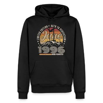 Juin 1996 Cadeau 29e Anniversaire juin 1996 Retro - Sweat à capuche Premium bio Homme - noir - Devant - Nico (187cm)