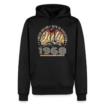juillet 1968 Cadeau 57e Anniversaire juillet 1968 - Sweat à capuche Premium bio Homme - noir - Devant - Nico (187cm)
