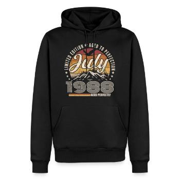 juillet 1988 Cadeau 37e Anniversaire juillet 1988 - Sweat à capuche Premium bio Homme - noir - Devant - Nico (187cm)