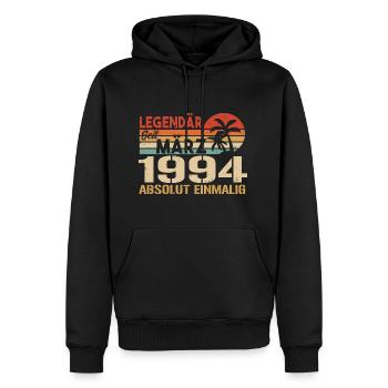 Légendaire depuis mars 1994 - absolument unique - Sweat à capuche Premium bio Homme - noir - Devant - Nico (187cm)