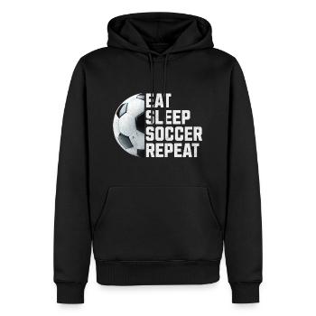 EAT SLEEP SOCCER REPEAT - Männer Premium Bio Hoodie - Schwarz - Vorne - Nico (187cm)