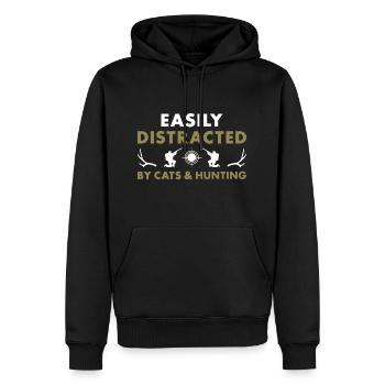 Hunter Easily Distracted By Cats And Hunting - Men’s Premium Organic Hoodie - black - Front - Nico (187cm)