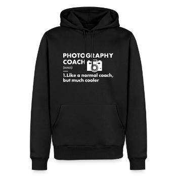 Photographe Coach Définition Photographie - Sweat à capuche Premium bio Homme - noir - Devant - Nico (187cm)