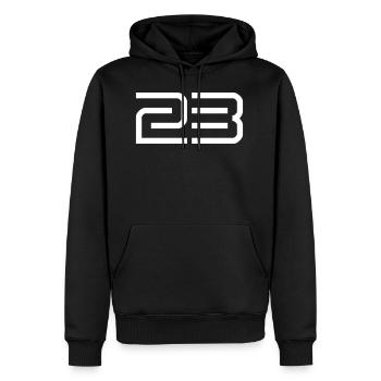 23 - Men’s Premium Organic Hoodie - black - Front - Nico (187cm)