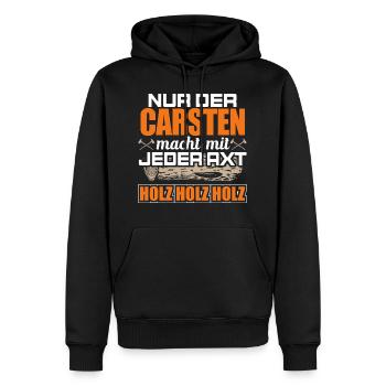 CARSTEN - Holz - Männer Premium Bio Hoodie - Schwarz - Vorne - Nico (187cm)