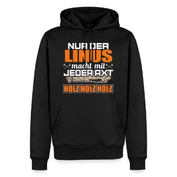 LINUS - Holz - Männer Premium Bio Hoodie - Schwarz - Vorne - Nico (187cm)