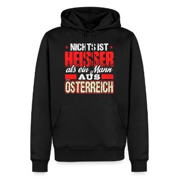 ÖSTERREICH - heiss - Männer Premium Bio Hoodie - Schwarz - Vorne - Nico (187cm)