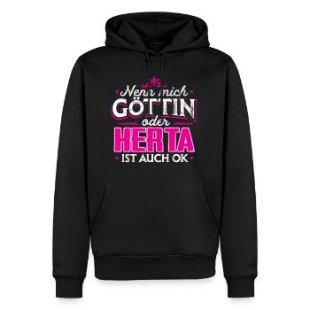HERTA - Göttin - Männer Premium Bio Hoodie - Schwarz - Vorne - Nico (187cm)