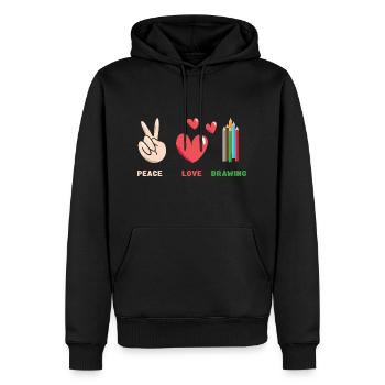 Tiroir Paix Amour Dessin - Sweat à capuche Premium bio Homme - noir - Devant - Nico (187cm)