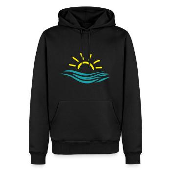 Soleil et mer, eau, vagues - Sweat à capuche Premium bio Homme - noir - Devant - Nico (187cm)