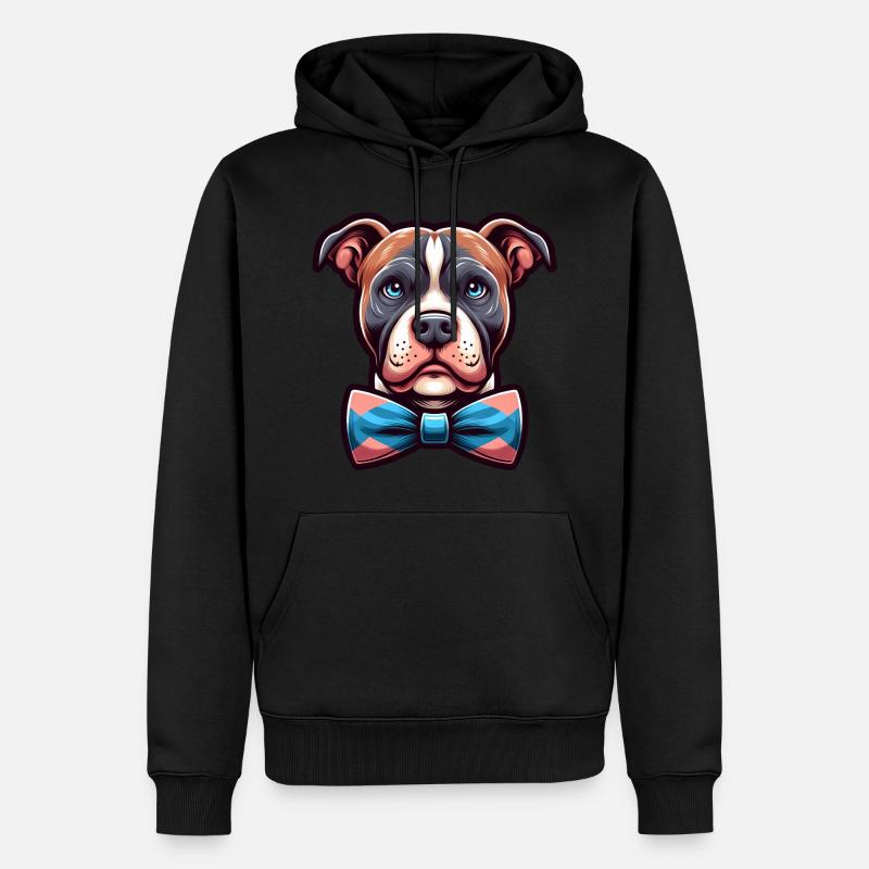 Pitbull mit Fliege - Männer Premium Bio Hoodie - Schwarz