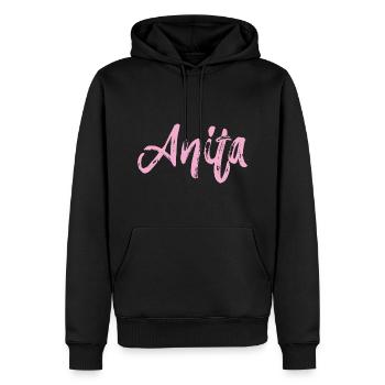 anita,nom,cursif,rose,police - Sweat à capuche Premium bio Homme - noir - Devant - Nico (187cm)