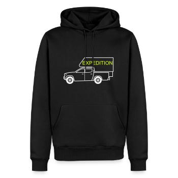 OVERLAND - Männer Premium Bio Hoodie - Schwarz - Vorne - Nico (187cm)