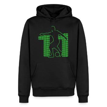 Fußball soccer sport Fußballer Fußballplatz NR.11 - Männer Premium Bio Hoodie - Schwarz - Vorne - Nico (187cm)
