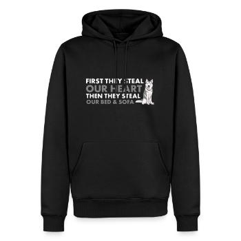 First They Steal Our Heart Siberian Husky - Männer Premium Bio Hoodie - Schwarz - Vorne - Nico (187cm)