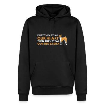 Le chien d’abord, ils volent notre cœur Basenji - Sweat à capuche Premium bio Homme - noir - Devant - Nico (187cm)