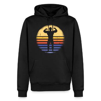 Sport Rétro Coucher de soleil Musculation - Sweat à capuche Premium bio Homme - noir - Devant - Nico (187cm)