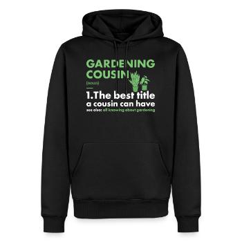 Jardinier Cousin Définition Jardinage - Sweat à capuche Premium bio Homme - noir - Devant - Nico (187cm)
